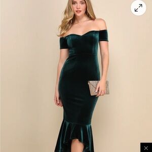 Lulu's Off-Shoulder High Low Green Dress